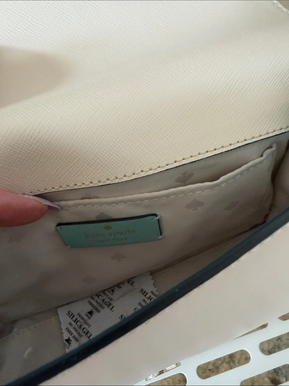 kate spade Mint and White Crossbody with Navy Strap & Silver Chain New no tags